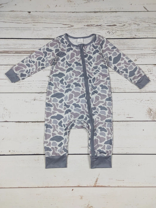 Grey Camo Zip Onesie